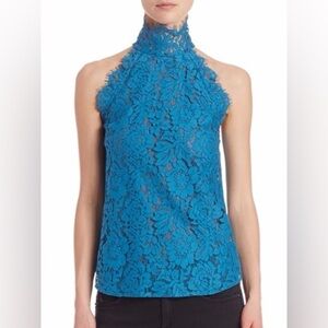Diane Von Furstenberg Teal Lace Halter Blouse Size Large